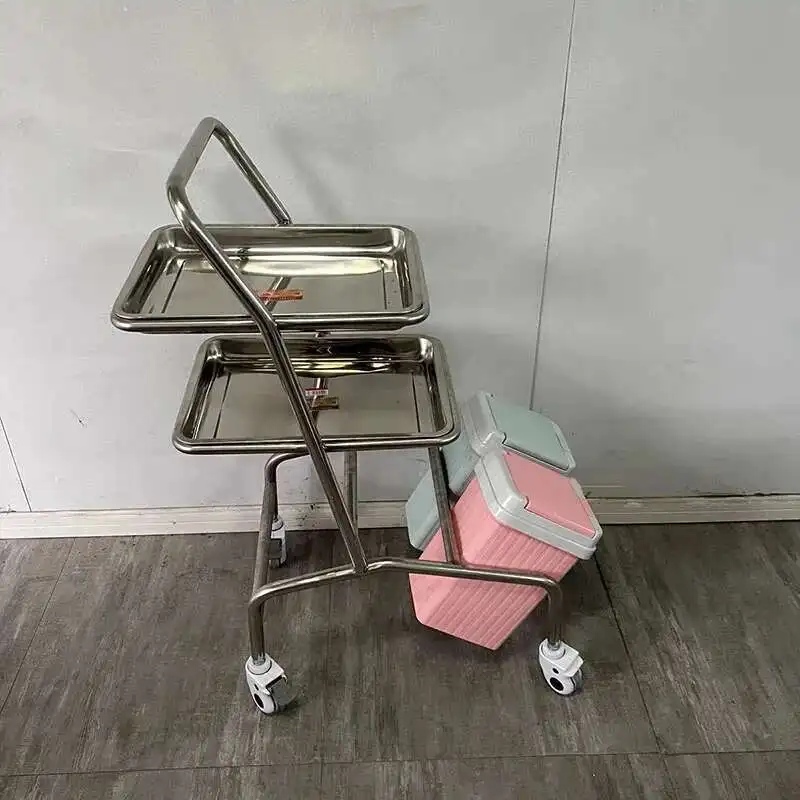 Thickened 304 Stainless Steel Auxiliary Cart with Wheels Multifunctional Medical Tray Rack Organizer Cart Medical Tool Trolley
