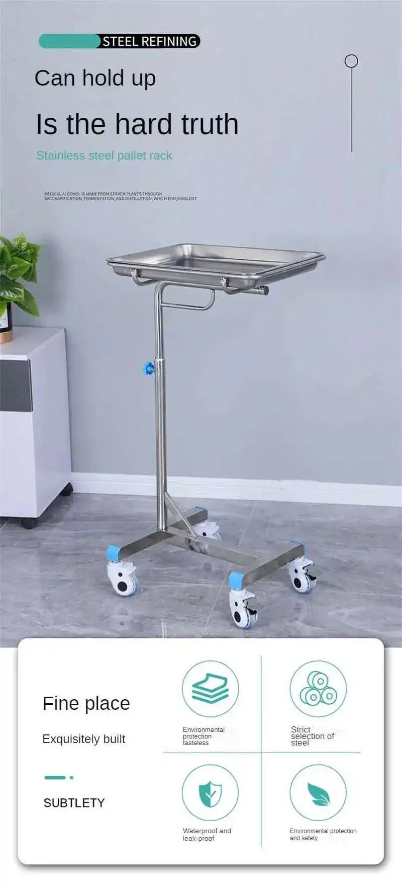 Thickened 304 Stainless Steel Auxiliary Cart with Wheels Multifunctional Medical Tray Rack Organizer Cart Medical Tool Trolley