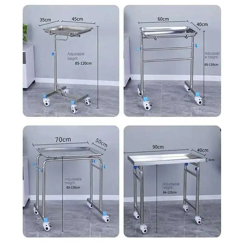 Thickened 304 Stainless Steel Auxiliary Cart with Wheels Multifunctional Medical Tray Rack Organizer Cart Medical Tool Trolley