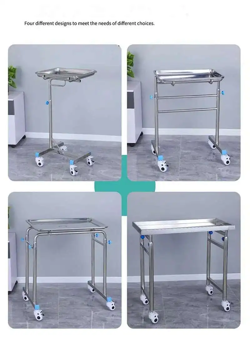 Thickened 304 Stainless Steel Auxiliary Cart with Wheels Multifunctional Medical Tray Rack Organizer Cart Medical Tool Trolley