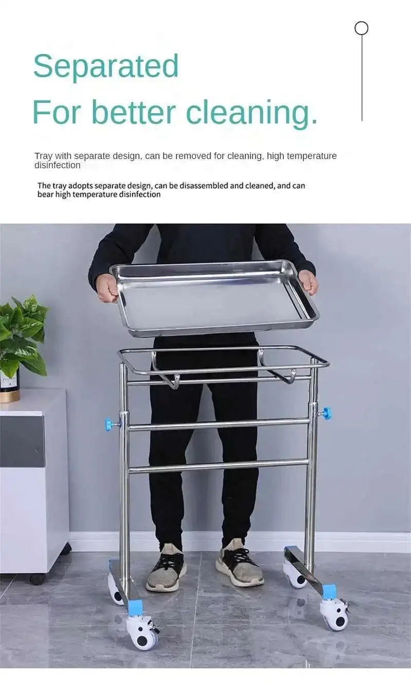 Thickened 304 Stainless Steel Auxiliary Cart with Wheels Multifunctional Medical Tray Rack Organizer Cart Medical Tool Trolley