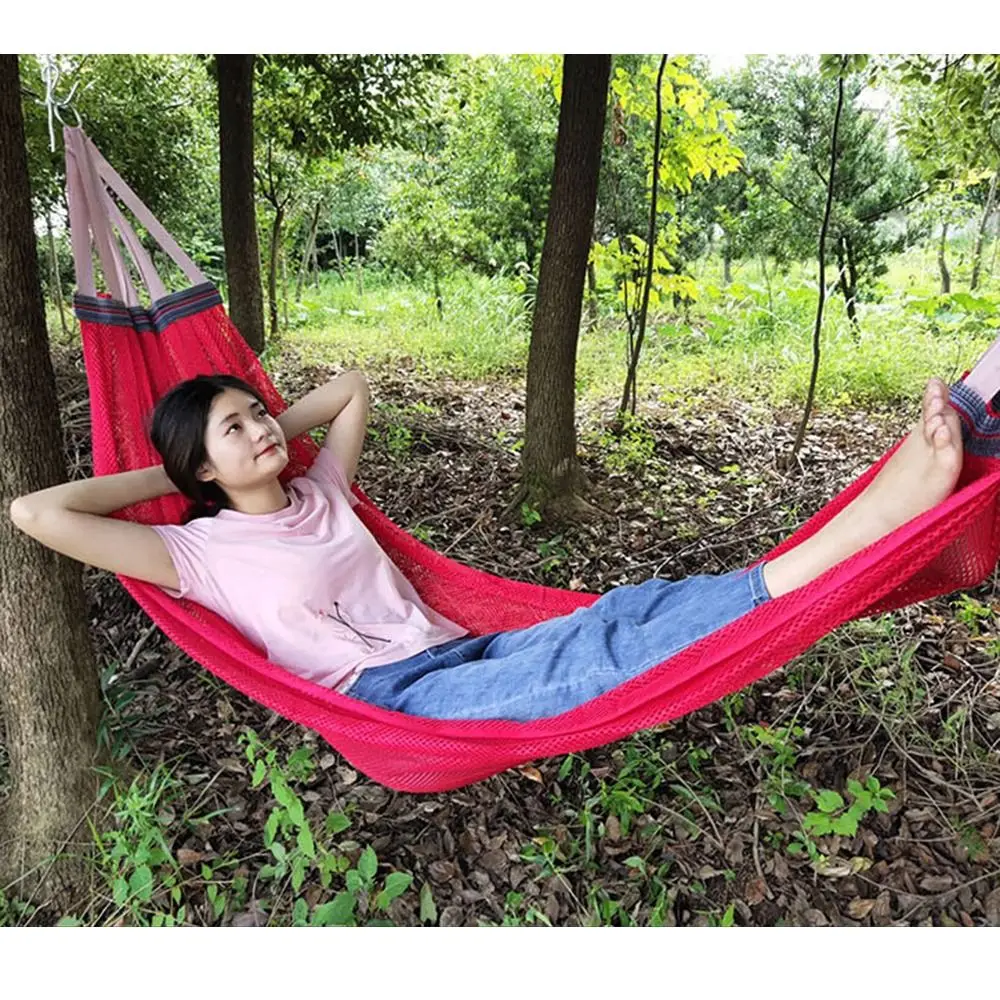 Portable Mesh Hammock Breathable Cooling Ice Silk Hanging Bed Large Load-bearing Anti-rollover Outdoor Camping Swing Balcony