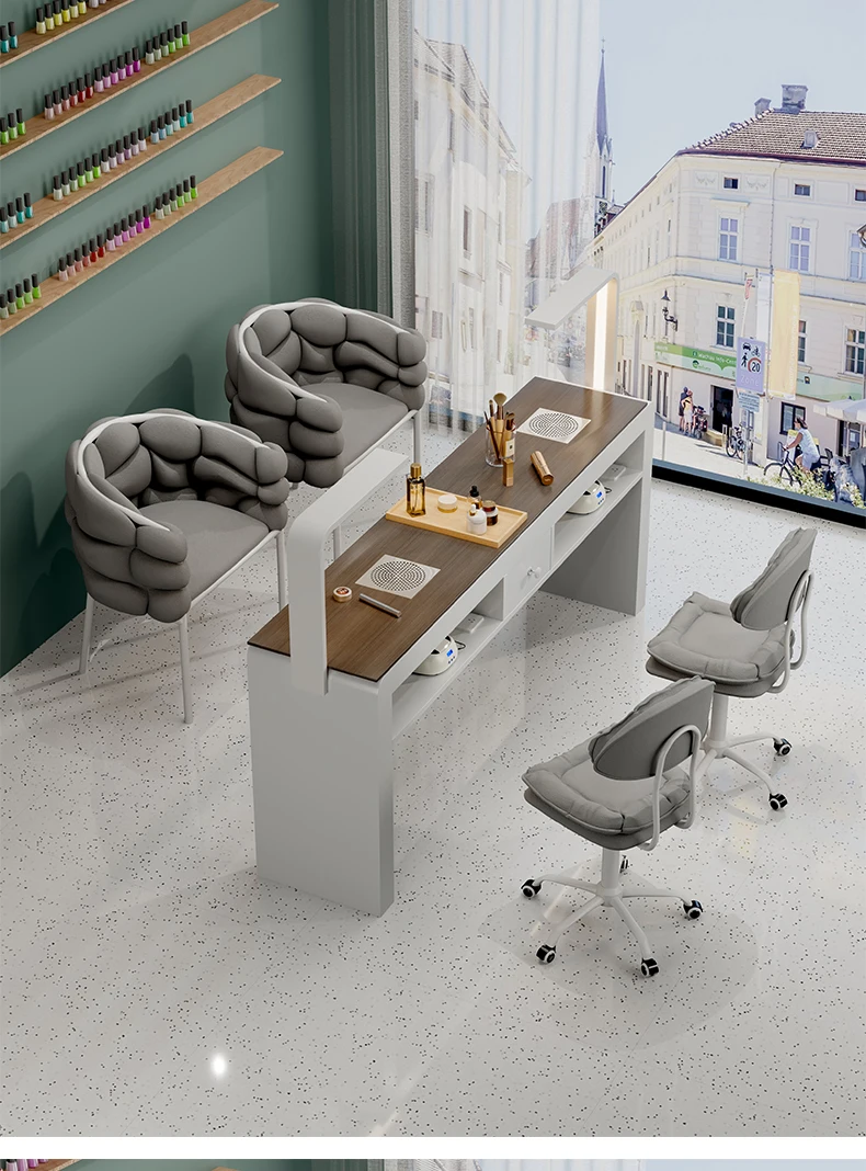 Profesional Modern Nail Desk With Light Luxury Trendy Elegant Nail Table Italian Premium Table De Manucure Salon Furniture