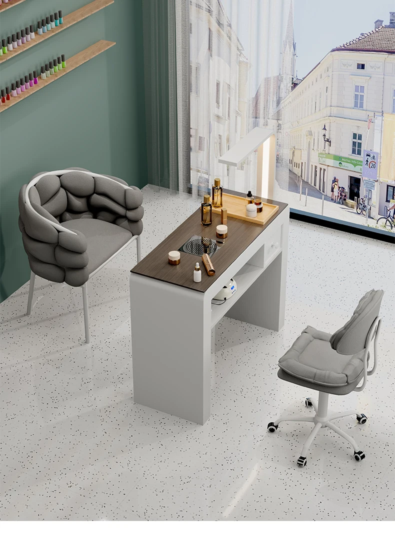 Profesional Modern Nail Desk With Light Luxury Trendy Elegant Nail Table Italian Premium Table De Manucure Salon Furniture