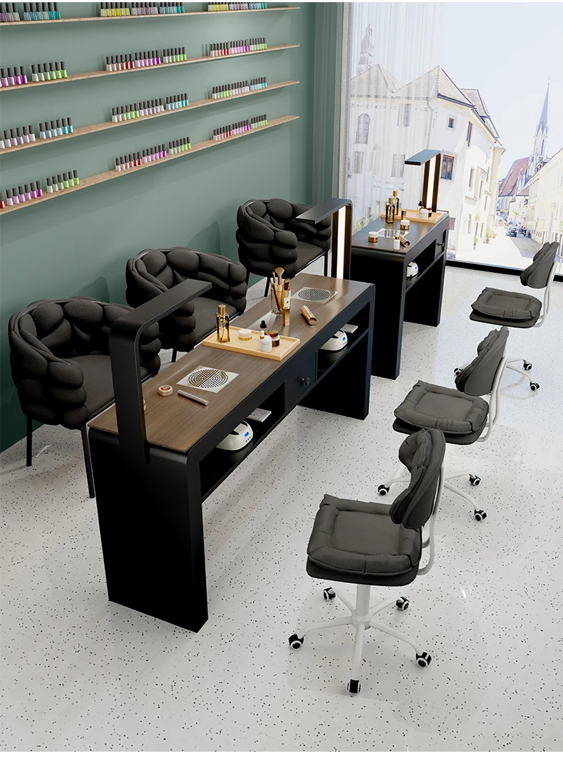 Profesional Modern Nail Desk With Light Luxury Trendy Elegant Nail Table Italian Premium Table De Manucure Salon Furniture