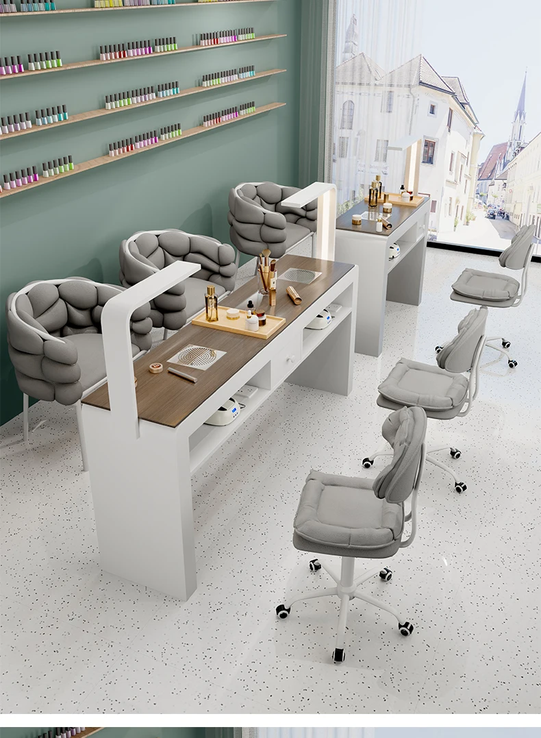 Profesional Modern Nail Desk With Light Luxury Trendy Elegant Nail Table Italian Premium Table De Manucure Salon Furniture