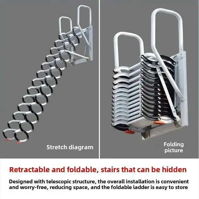 Multifunctional Home Furniture Invisible Folding Ladder Indoor Outdoor Telescopic Stairs Aluminum Alloy Thickened Ladders