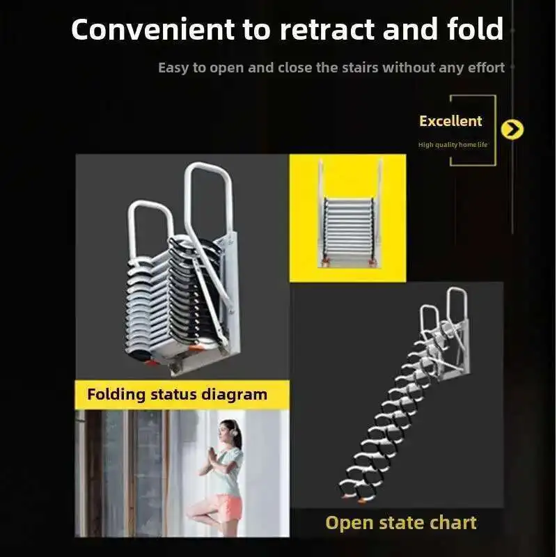 Multifunctional Home Furniture Invisible Folding Ladder Indoor Outdoor Telescopic Stairs Aluminum Alloy Thickened Ladders