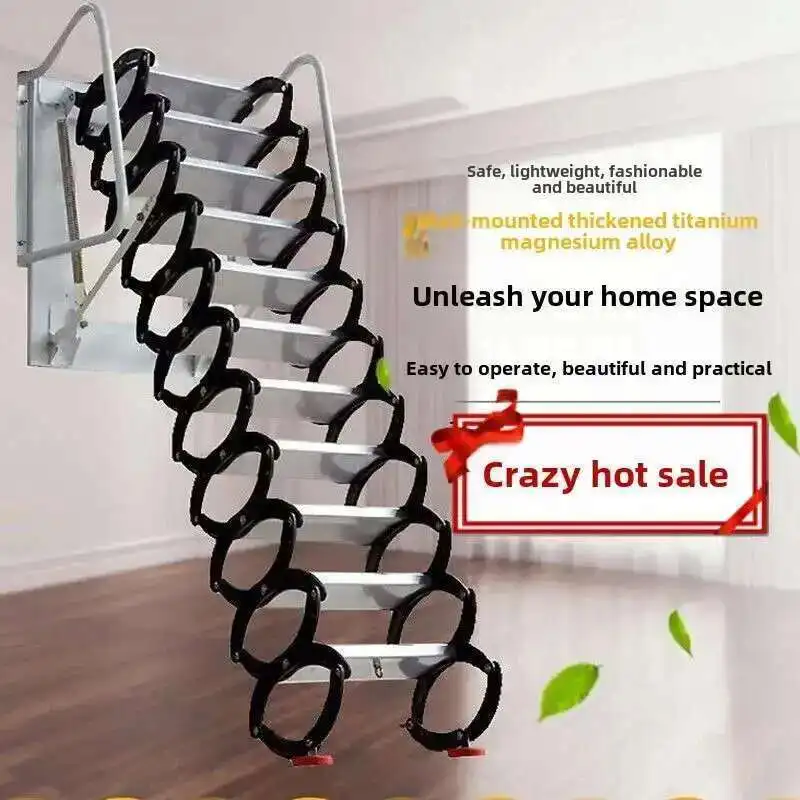 Multifunctional Home Furniture Invisible Folding Ladder Indoor Outdoor Telescopic Stairs Aluminum Alloy Thickened Ladders