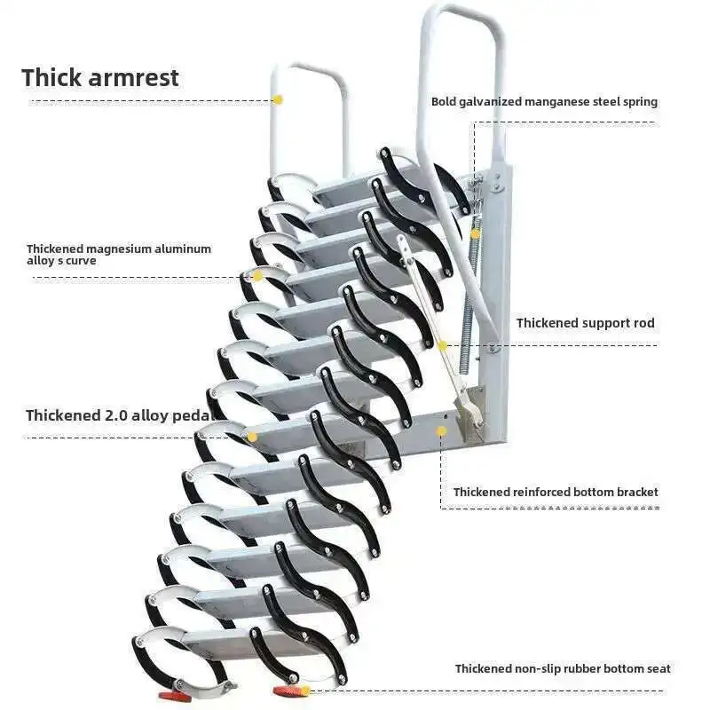 Multifunctional Home Furniture Invisible Folding Ladder Indoor Outdoor Telescopic Stairs Aluminum Alloy Thickened Ladders