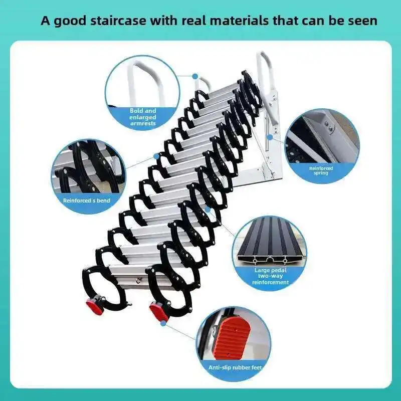 Multifunctional Home Furniture Invisible Folding Ladder Indoor Outdoor Telescopic Stairs Aluminum Alloy Thickened Ladders
