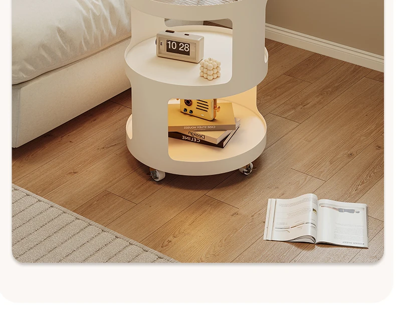 Home Furniture Creative Small Round Glass Sofa Side Table Movable Side Cabinet Simple Iron Tea Table Trolley Roller Storage Rack