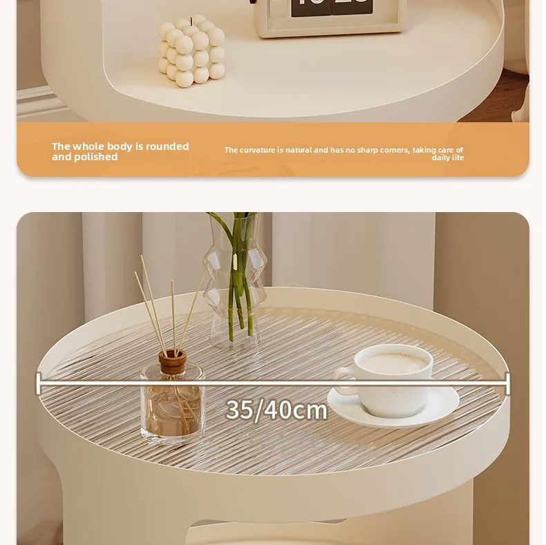 Home Furniture Creative Small Round Glass Sofa Side Table Movable Side Cabinet Simple Iron Tea Table Trolley Roller Storage Rack