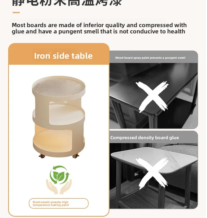 Home Furniture Creative Small Round Glass Sofa Side Table Movable Side Cabinet Simple Iron Tea Table Trolley Roller Storage Rack