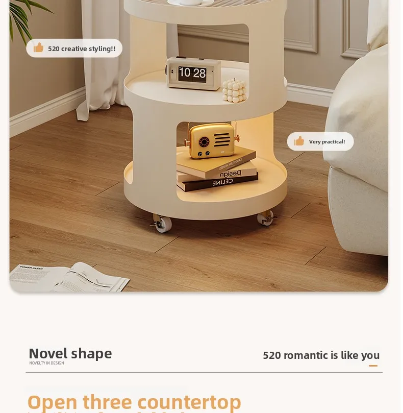 Home Furniture Creative Small Round Glass Sofa Side Table Movable Side Cabinet Simple Iron Tea Table Trolley Roller Storage Rack