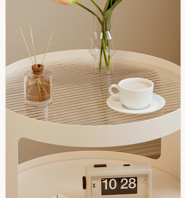 Home Furniture Creative Small Round Glass Sofa Side Table Movable Side Cabinet Simple Iron Tea Table Trolley Roller Storage Rack