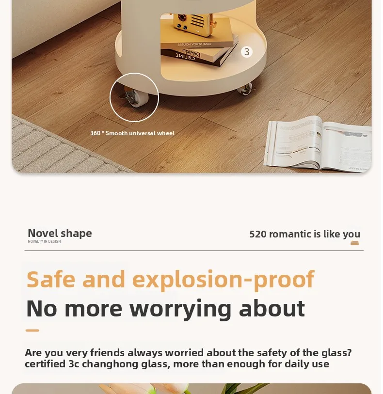 Home Furniture Creative Small Round Glass Sofa Side Table Movable Side Cabinet Simple Iron Tea Table Trolley Roller Storage Rack