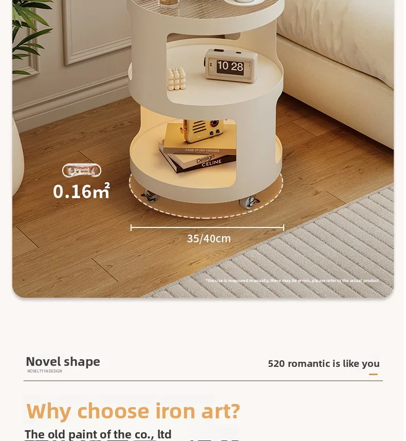 Home Furniture Creative Small Round Glass Sofa Side Table Movable Side Cabinet Simple Iron Tea Table Trolley Roller Storage Rack