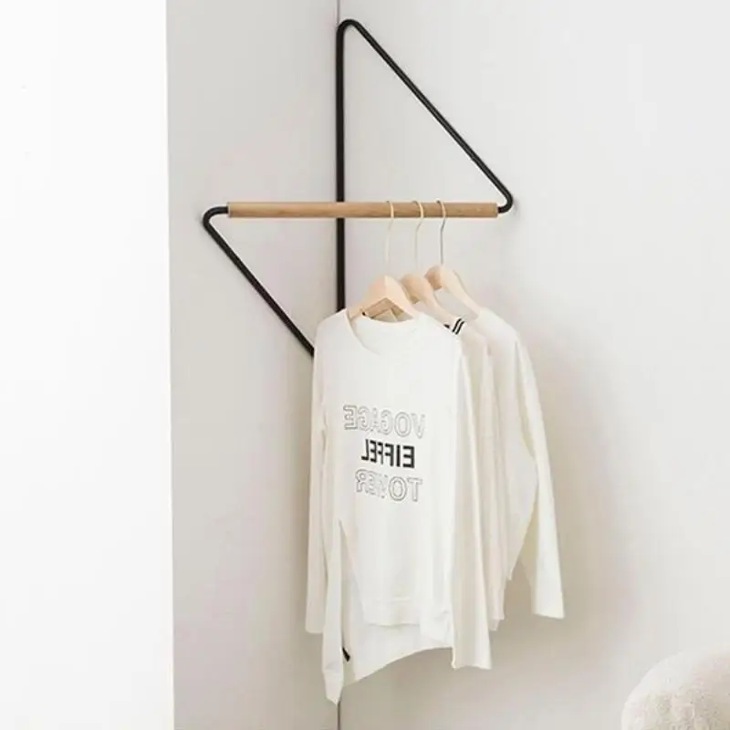 Corner Hanger Wrought Iron Wooden Coat Rack Creative Modern Minimalist Wardrobe Muebles Para Hogar Open Closet Bedroom Furniture