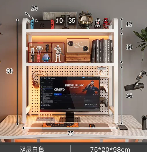 Bookcase With Grid Bookshelf Desk Storage Rack Desktop Multi-layer Wrought Iron Shelf Student Computer Desk Table Hole Board