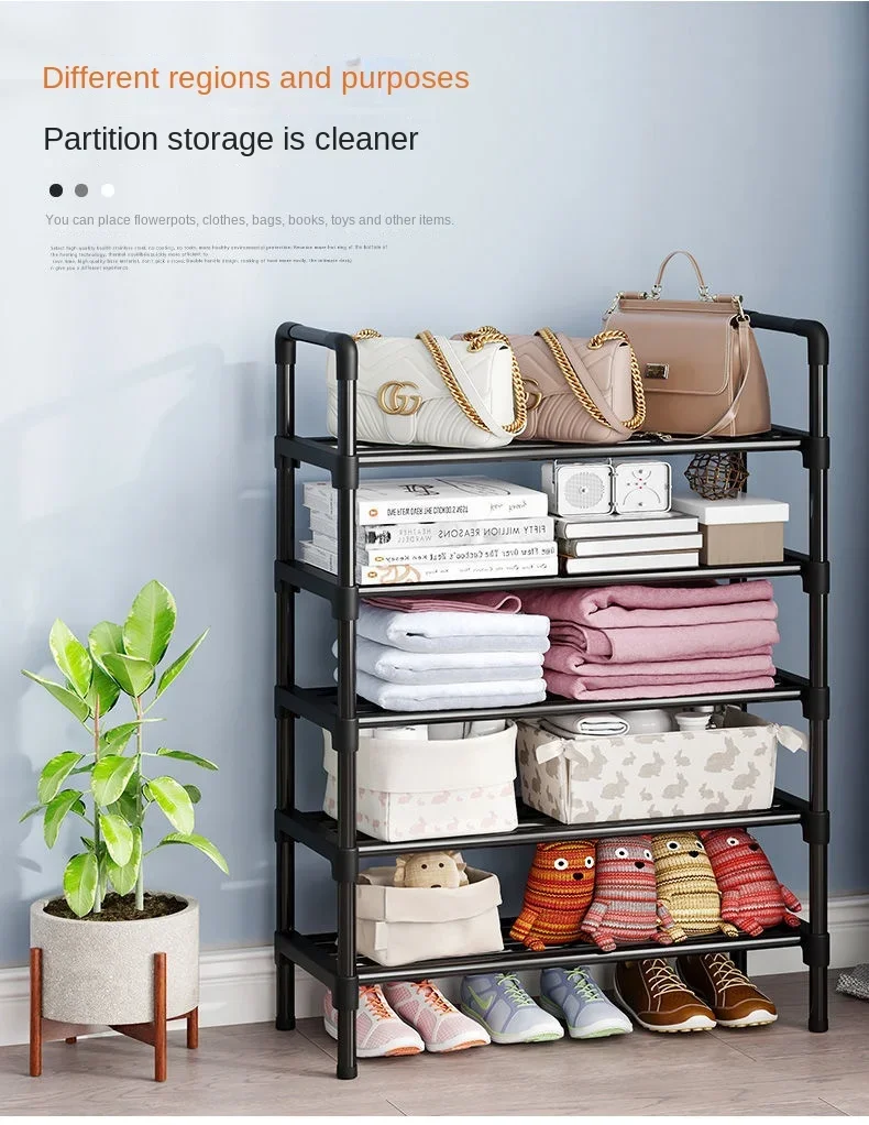 Simple Shoe Rack Metal Shoe Shelf Footwear Shoe Rack Living Room Space Saving Shoes Organizer Stand Holder Black Shoe Shelf