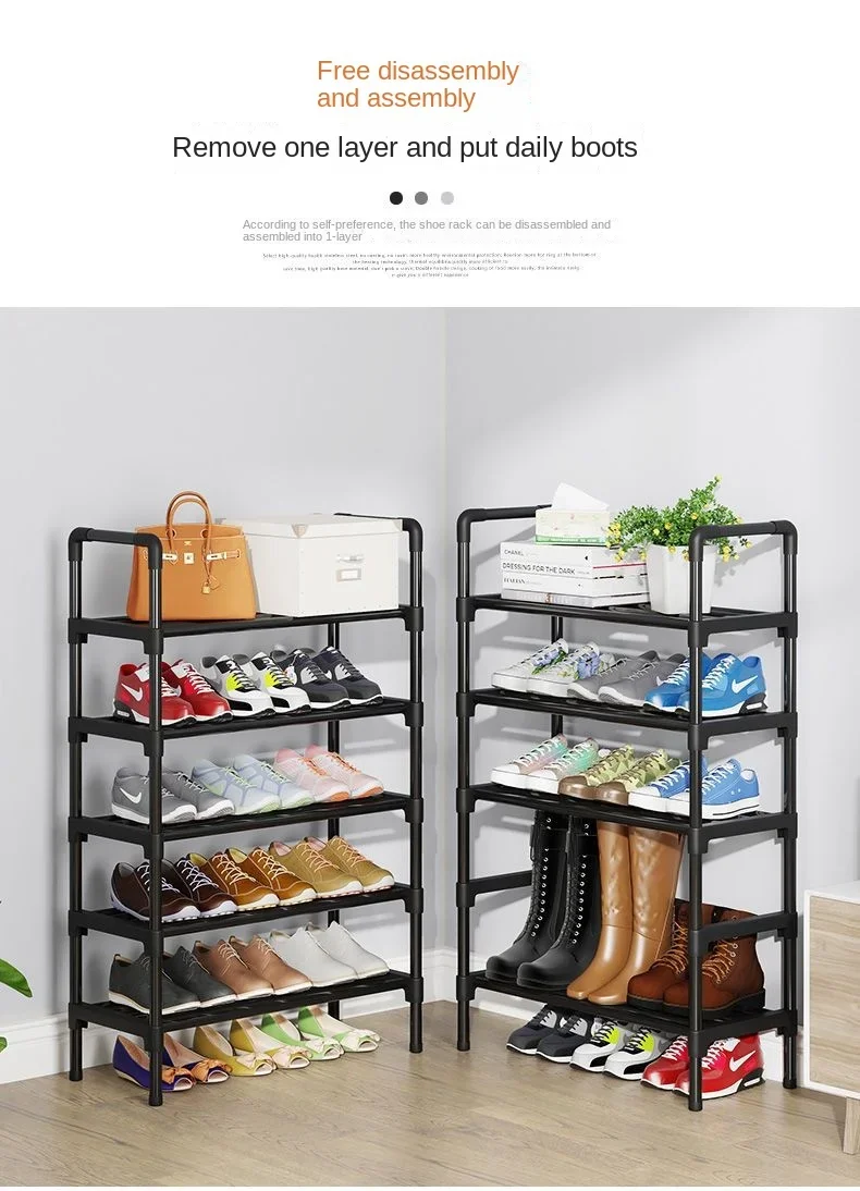 Simple Shoe Rack Metal Shoe Shelf Footwear Shoe Rack Living Room Space Saving Shoes Organizer Stand Holder Black Shoe Shelf
