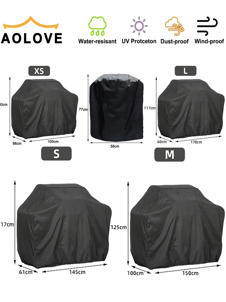 190T/210D BBQ Grill Barbeque Cover Anti-Dust Waterproof Weber BBQ Cover Outdoor Rain Protective Barbecue Cover