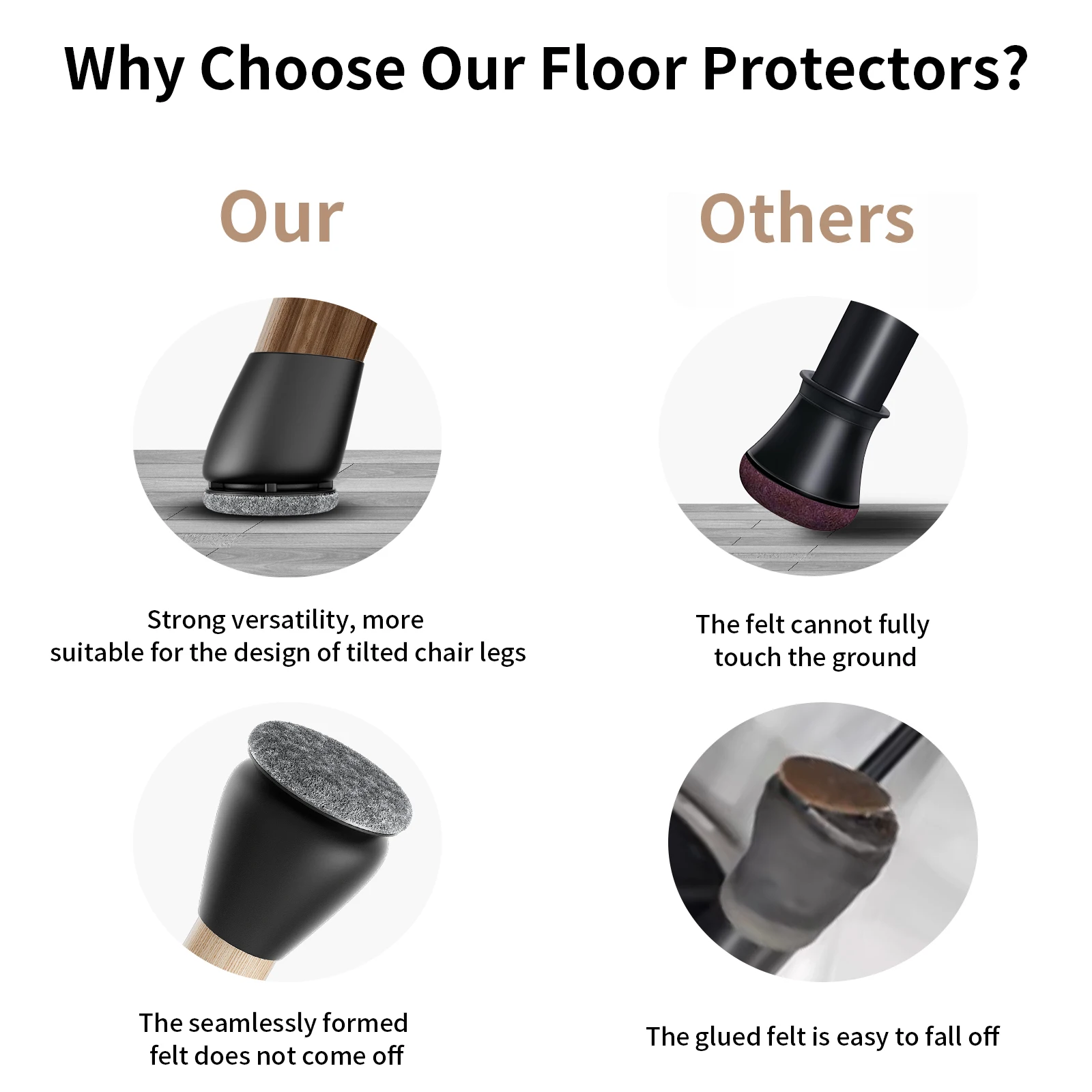 8PCS Silicone Chair Leg Floor Protectors Foot Cover Diagonal with Thick Wrap Felt Pads TPE Furniture Table Feet Protect Floors