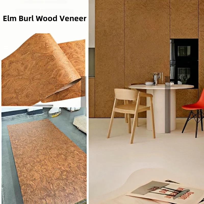 Technology Elm Burl Wood Veneer L:2.5MetersX58CM T:0.3/0.5mm for Luxury Furniture&Accent Walls Speaker Cabinet Decorative Panels