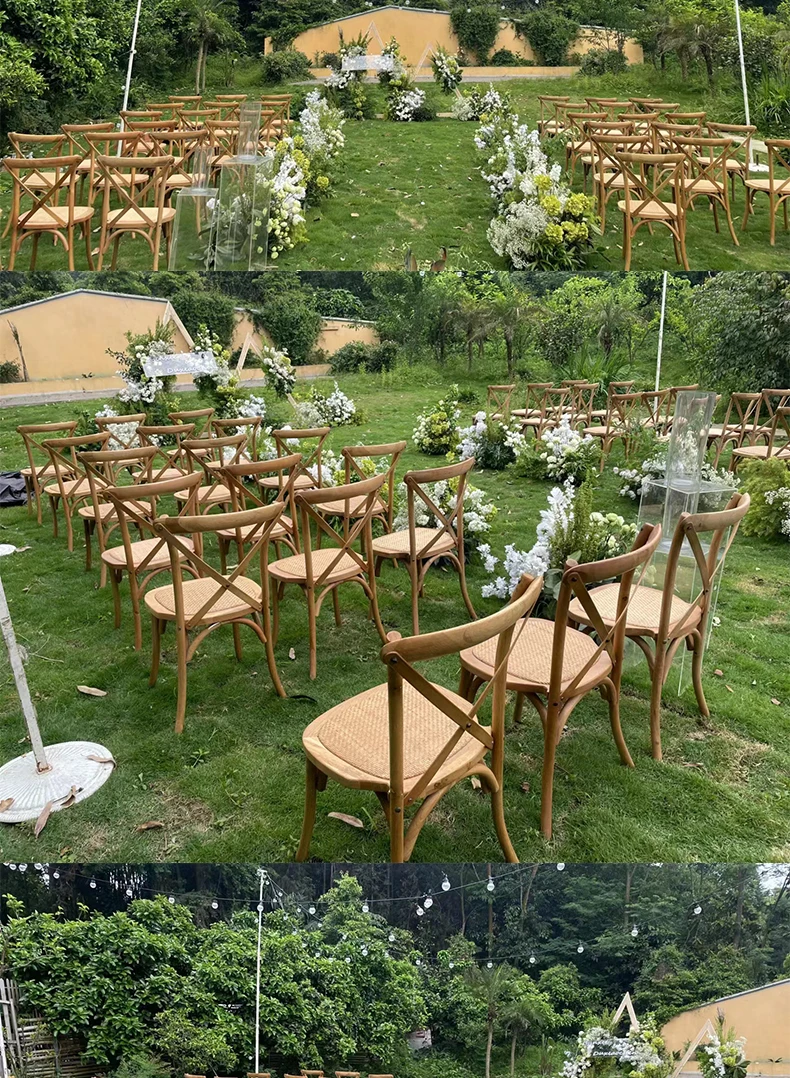 Scandinavian Farmhouse Style Rattan Dining Chair Wooden Seat Crossbar Design Comfortable Modern Cottage Aesthetic