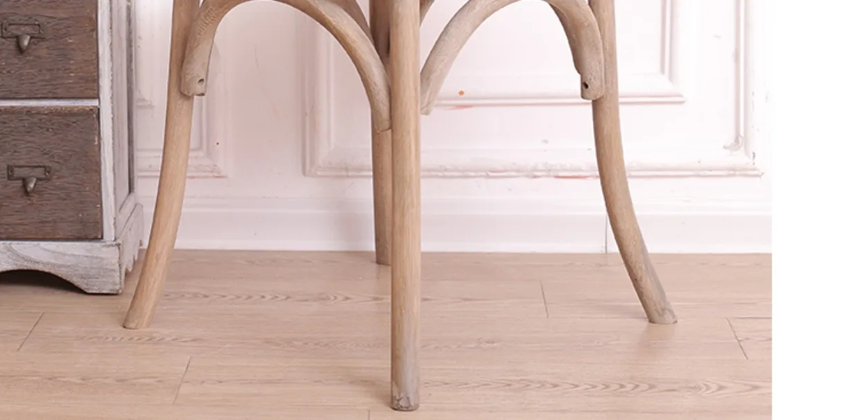 Scandinavian Farmhouse Style Rattan Dining Chair Wooden Seat Crossbar Design Comfortable Modern Cottage Aesthetic