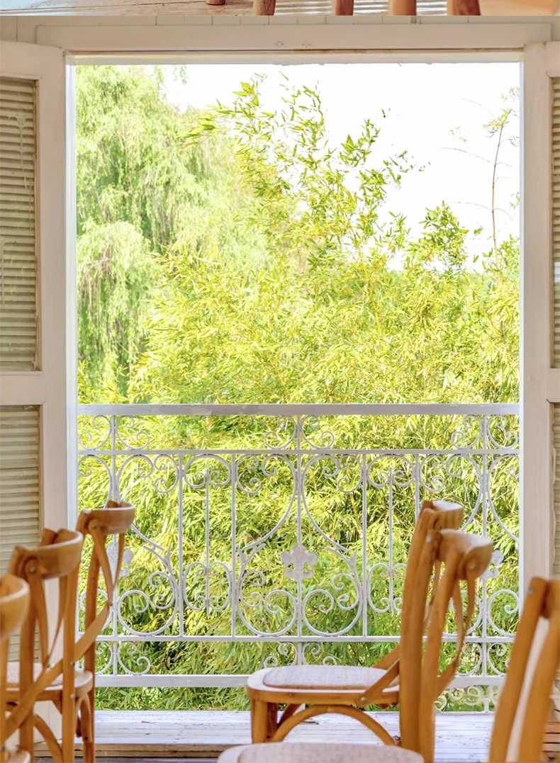 Scandinavian Farmhouse Style Rattan Dining Chair Wooden Seat Crossbar Design Comfortable Modern Cottage Aesthetic