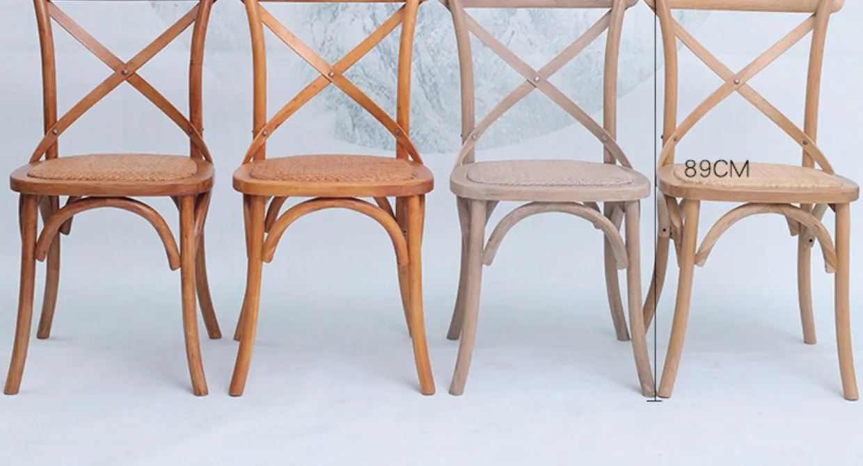 Scandinavian Farmhouse Style Rattan Dining Chair Wooden Seat Crossbar Design Comfortable Modern Cottage Aesthetic