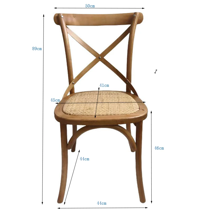 Scandinavian Farmhouse Style Rattan Dining Chair Wooden Seat Crossbar Design Comfortable Modern Cottage Aesthetic