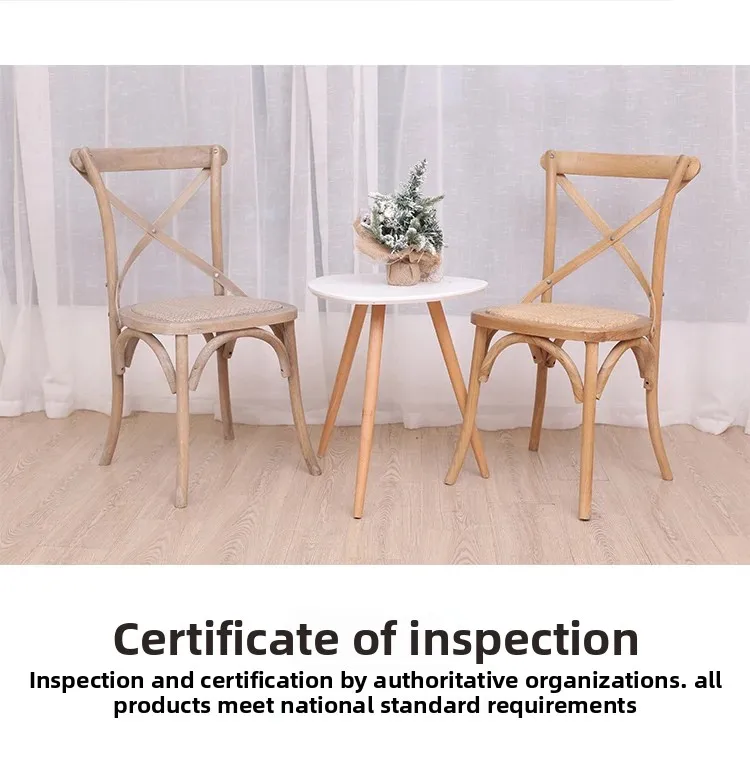 Scandinavian Farmhouse Style Rattan Dining Chair Wooden Seat Crossbar Design Comfortable Modern Cottage Aesthetic