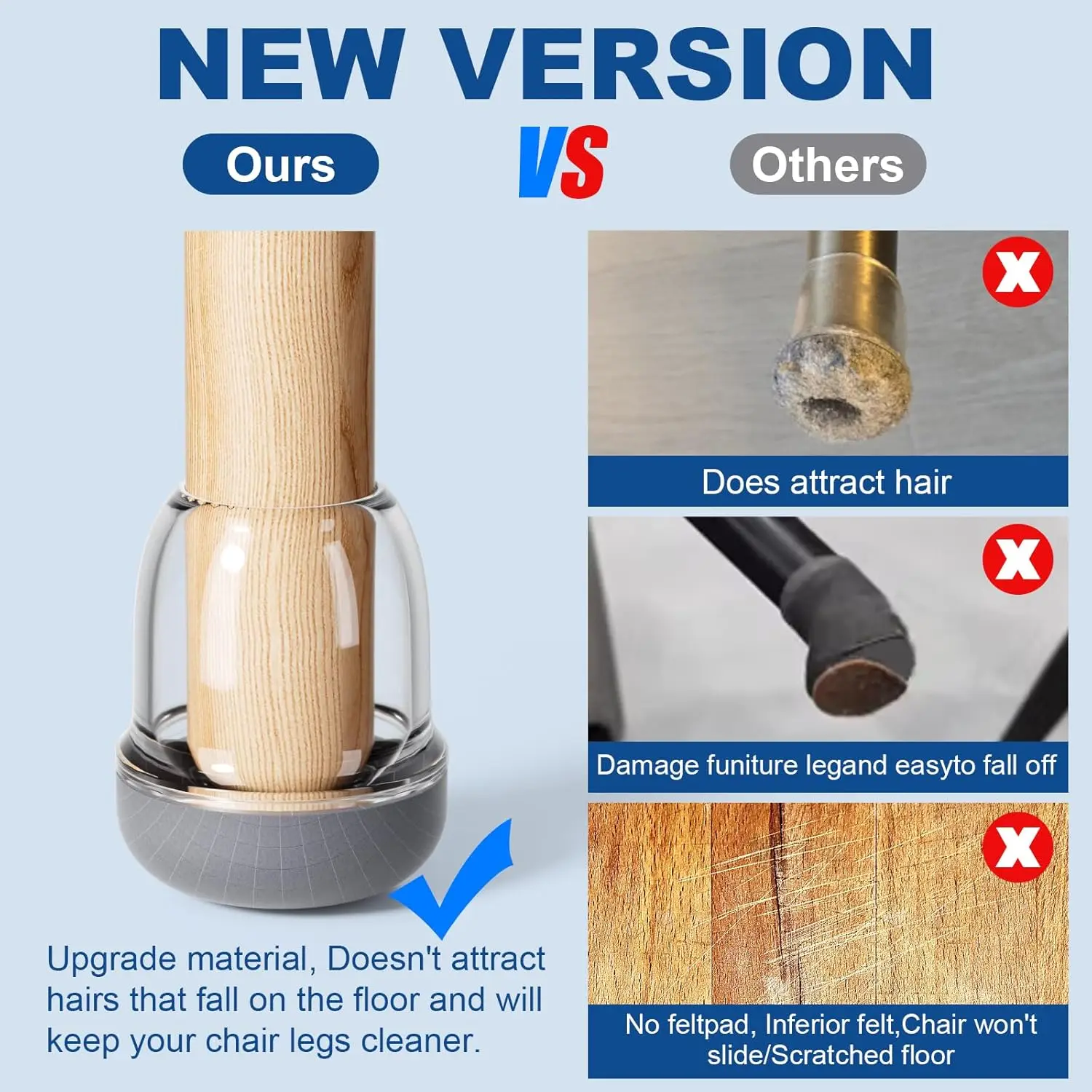 8PCS Round Chair Leg Protectors Silicone Dust and Hair Proof Chair Leg Caps for Rug Glides Easily for Hardwood Floors Prevents