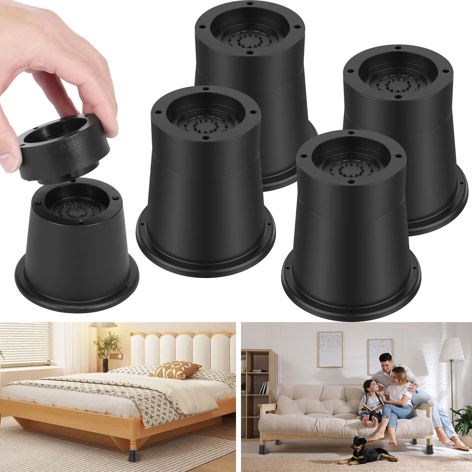 4/6/8Pcs Heavy Duty Rubber Sofa Cabinet Feet Leg Bed Risers Stand Round Furniture Risers Anti Slip Frame Riser Raising Blocks