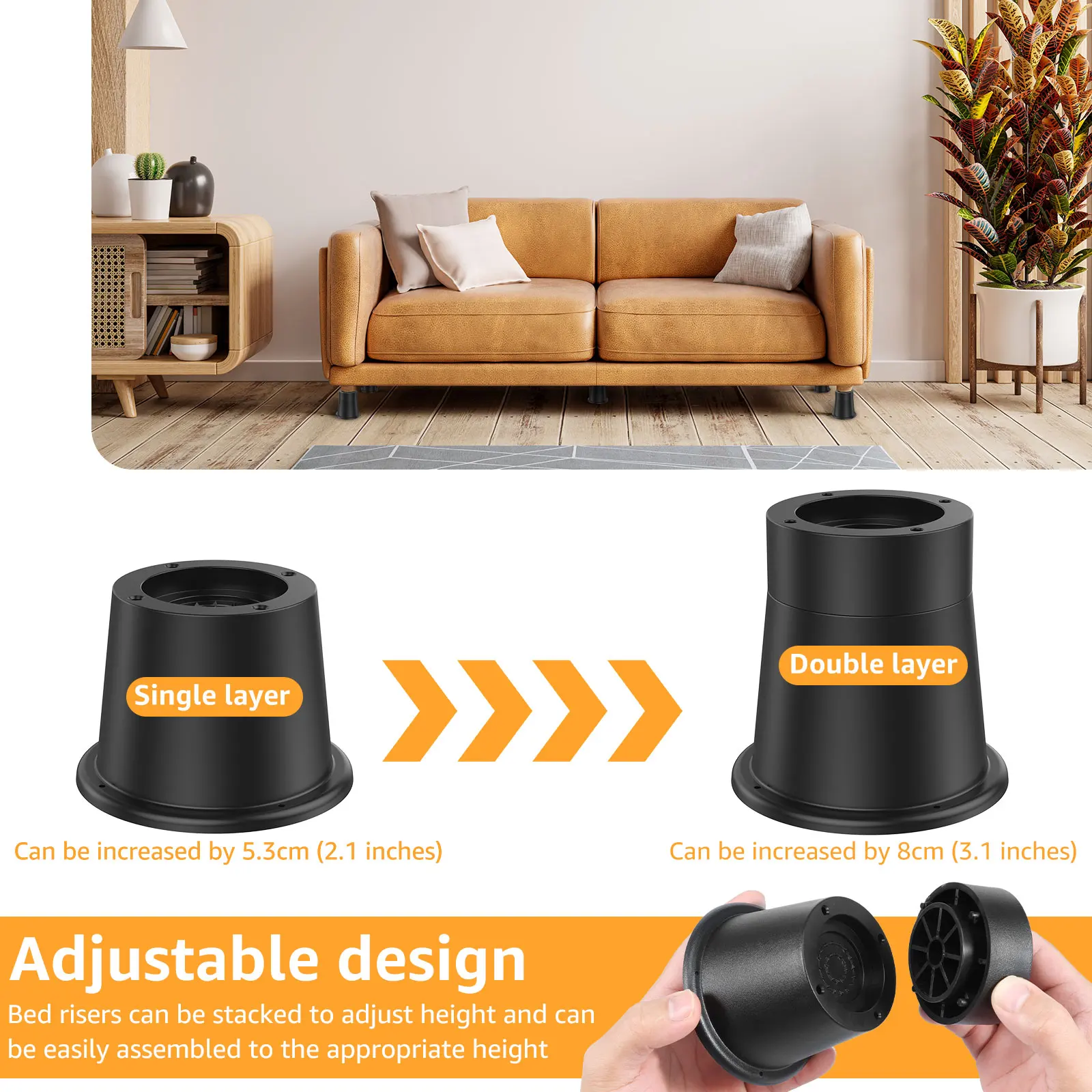 4/6/8Pcs Heavy Duty Rubber Sofa Cabinet Feet Leg Bed Risers Stand Round Furniture Risers Anti Slip Frame Riser Raising Blocks
