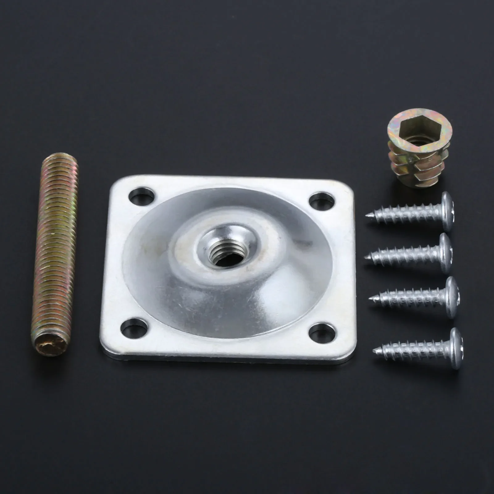 Square Furniture Leg Mounted Plate Iron Table Foot Attachment with M8 Female Adapter & Hanger Bolt & Screws Sofa Chair Repairing