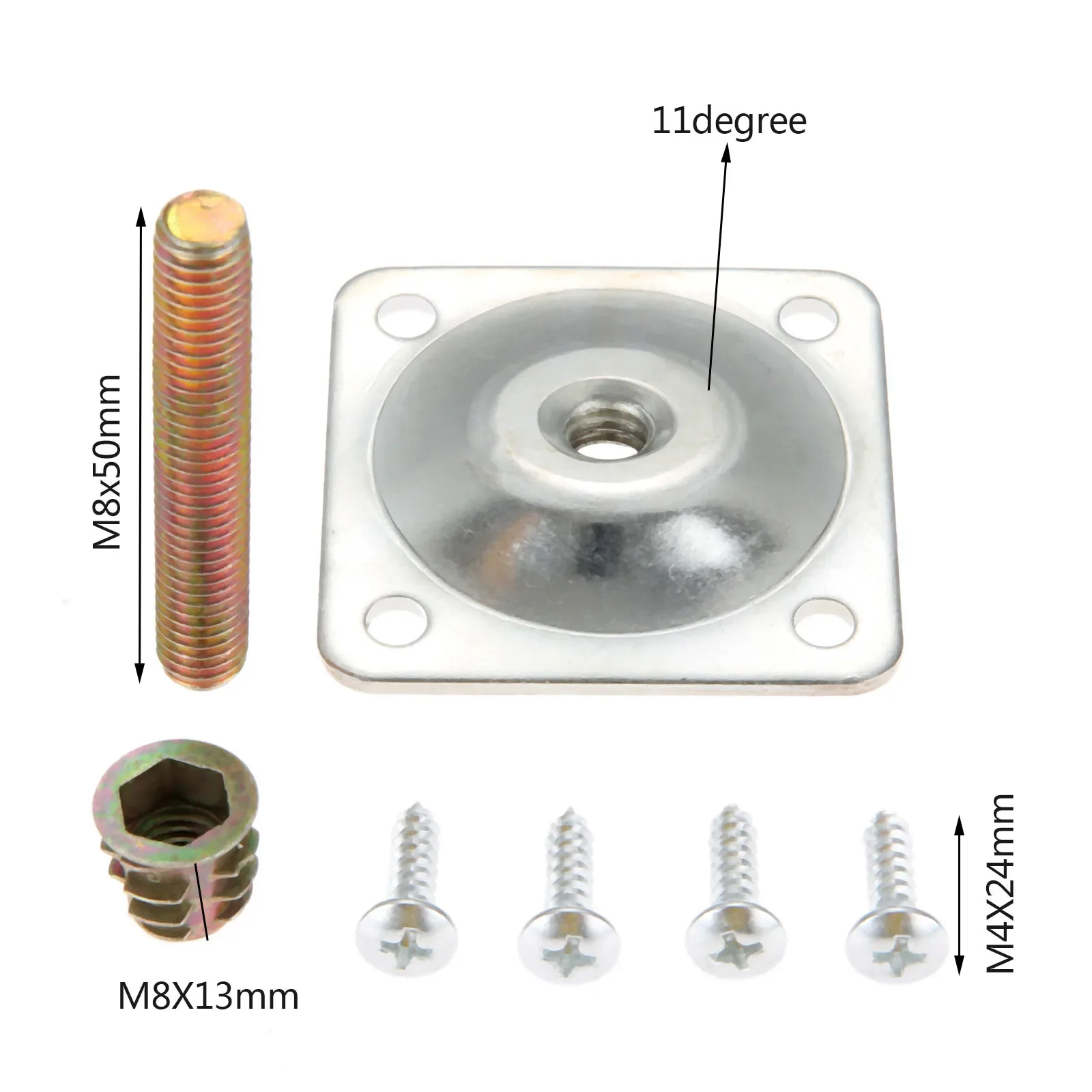 Square Furniture Leg Mounted Plate Iron Table Foot Attachment with M8 Female Adapter & Hanger Bolt & Screws Sofa Chair Repairing
