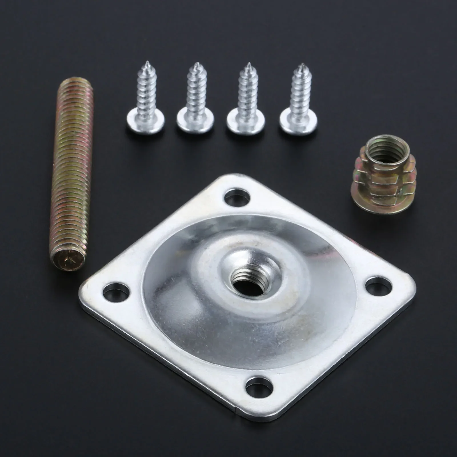 Square Furniture Leg Mounted Plate Iron Table Foot Attachment with M8 Female Adapter & Hanger Bolt & Screws Sofa Chair Repairing