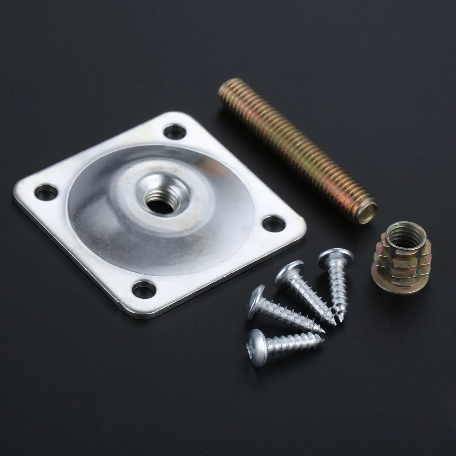 Square Furniture Leg Mounted Plate Iron Table Foot Attachment with M8 Female Adapter & Hanger Bolt & Screws Sofa Chair Repairing