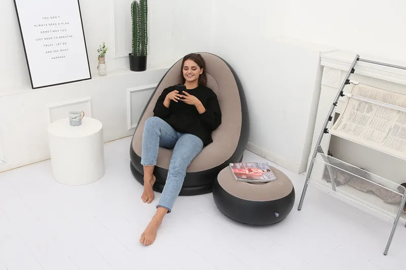 OTAUTAU Inflatable Lounger with Footstool Ottoman Chaise Lounge Recliner Outdoor Portable Camping Couch Garden Chair Pouf SF029