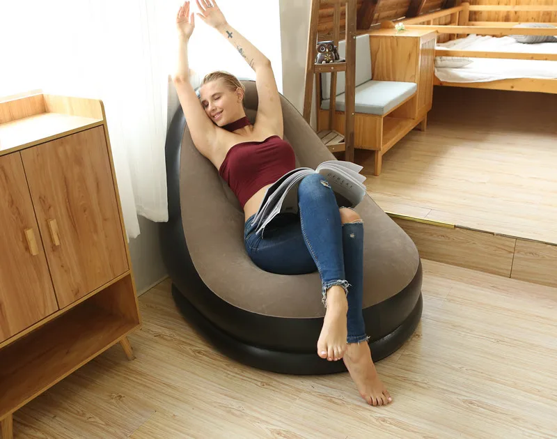 OTAUTAU Inflatable Lounger with Footstool Ottoman Chaise Lounge Recliner Outdoor Portable Camping Couch Garden Chair Pouf SF029