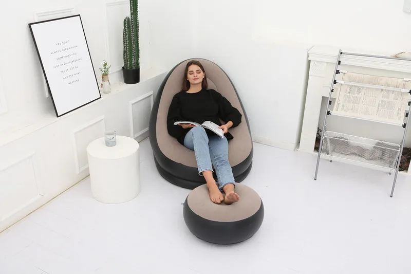 OTAUTAU Inflatable Lounger with Footstool Ottoman Chaise Lounge Recliner Outdoor Portable Camping Couch Garden Chair Pouf SF029