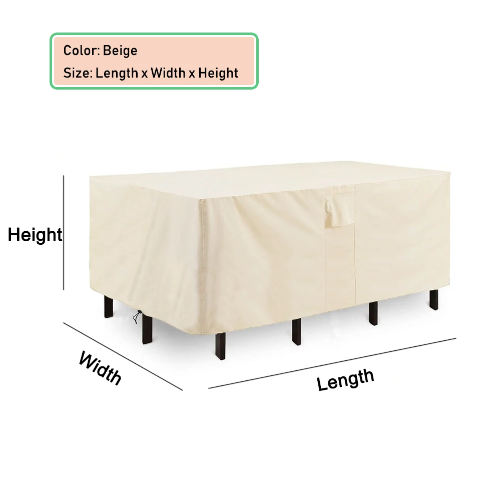 Beige HEAVY DUTY 420D Outdoor Waterproof Patio Furniture Set Cover Garden Rain Snow WindProof Anti-UV Cover for Sofa Table Chair