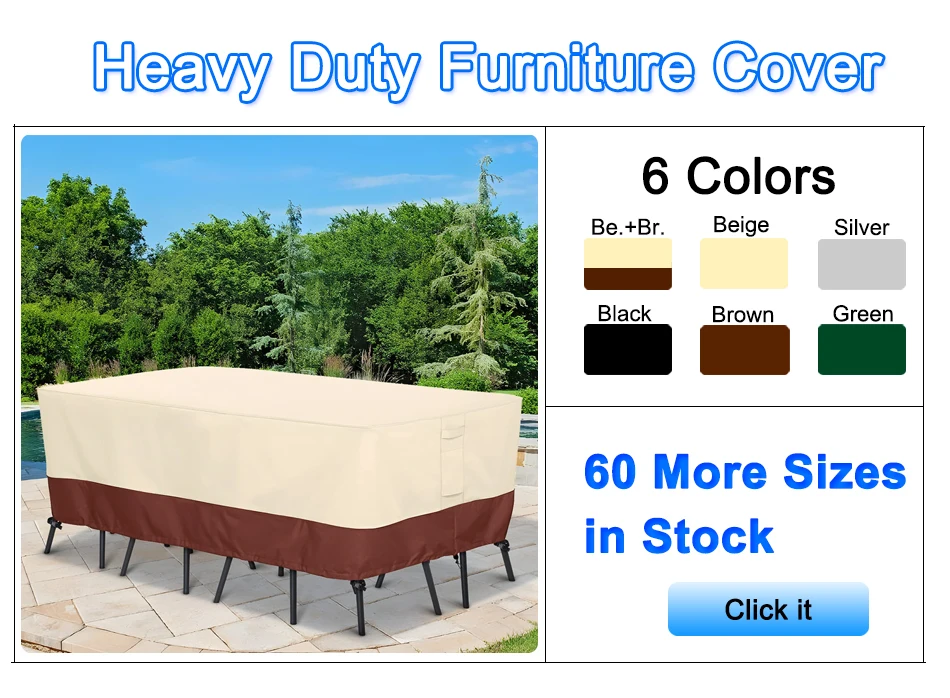 Beige HEAVY DUTY 420D Outdoor Waterproof Patio Furniture Set Cover Garden Rain Snow WindProof Anti-UV Cover for Sofa Table Chair