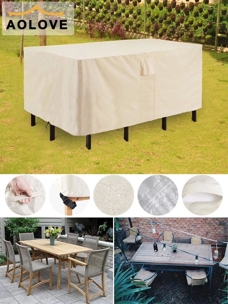 Beige HEAVY DUTY 420D Outdoor Waterproof Patio Furniture Set Cover Garden Rain Snow WindProof Anti-UV Cover for Sofa Table Chair