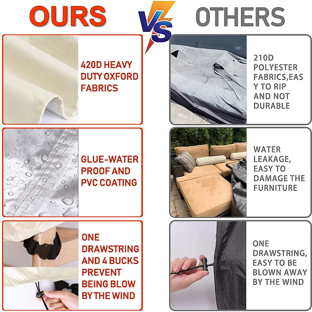 Beige HEAVY DUTY 420D Outdoor Waterproof Patio Furniture Set Cover Garden Rain Snow WindProof Anti-UV Cover for Sofa Table Chair