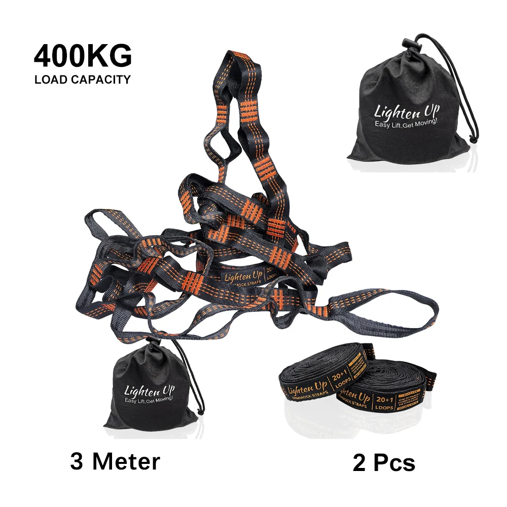 2Pcs Hammock Strap Rope Belt 300cm Tree Hanging Aerial Spare Part 400KG Load Outdoor Yoga Camping Hammock with Buckle